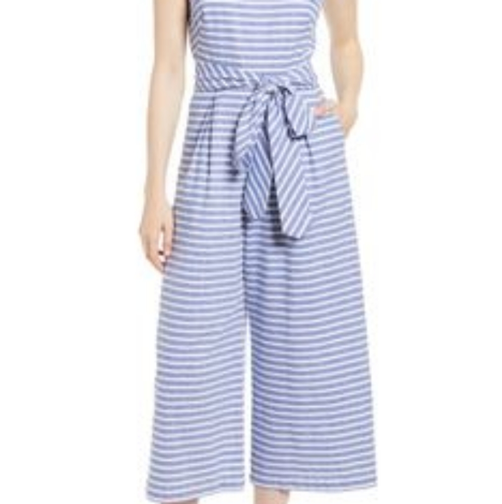 1901 Halter Neck Strip Crop Jumpsuit
